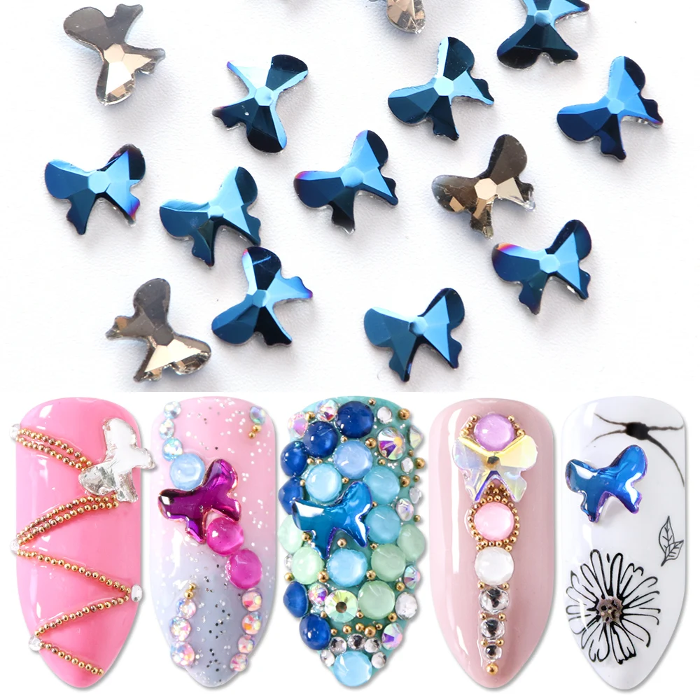 

10pcs Rhinestones For Nail Crystal Bow Design Strass Nail Art Decoration Flat Back Stones Gem 3D Manicure Charm Jewelry JI866
