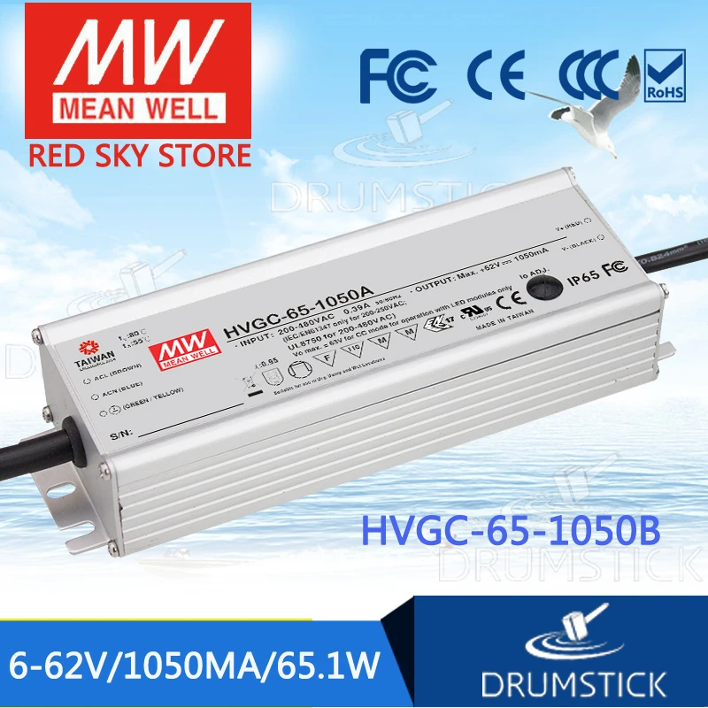 

MEAN WELL HVGC-65-1050B 6 ~ 62V 1050mA meanwell HVGC-65 65.1W Single Output LED Driver Power Supply B Type