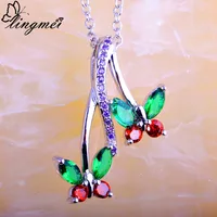 lingmei Free Ship Popular Ruby Spinel Emerald Quartz Amethyst  Silver Chain Necklace Pendant Jewelry For Women Gift Wholesale
