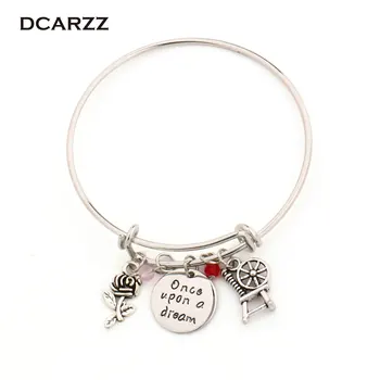 

Sleeping Beauty Charm Bracelets "Once Upon A Dream"Letter Bangle Princess Aurora Anime Jewelry