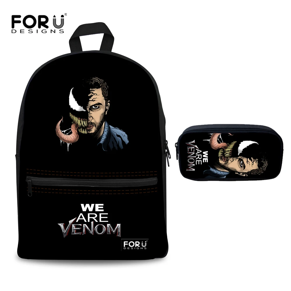 FORUDESIGNS Schoolbag Backpack Cartoon Venom Printing Children Cool School Bag Functional School Students Canvas Schoolbag Set