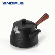 300 мл черный дзен грубая керамика деревянные боковые ручки чай горшок бутик ручной инкрустированные Олово кленовый лист чайный набор кунг-фу чай посуда чай горшок