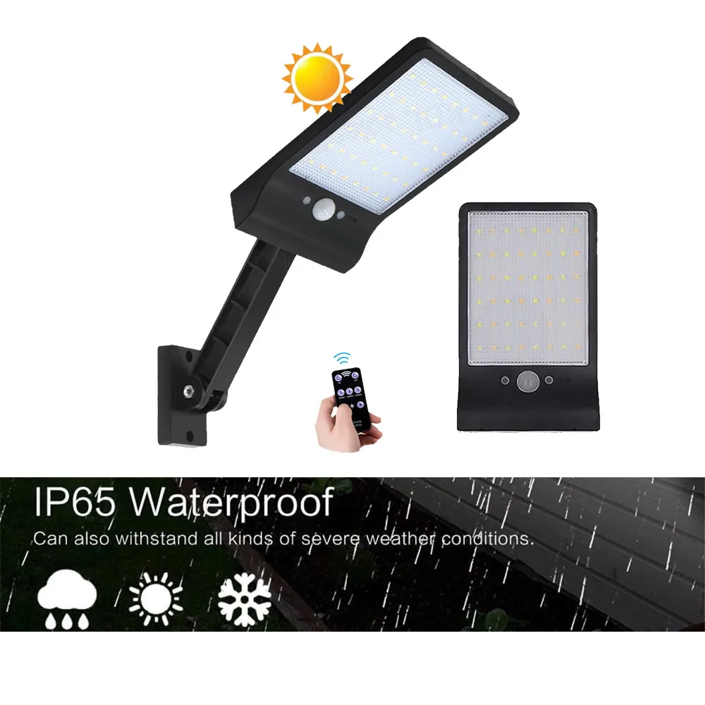 

remote control rotate bracket solar street light 48 LED 500 LM Outdoor LED Solar Power Street Wall Lamp PIR Motion Sensor Garden