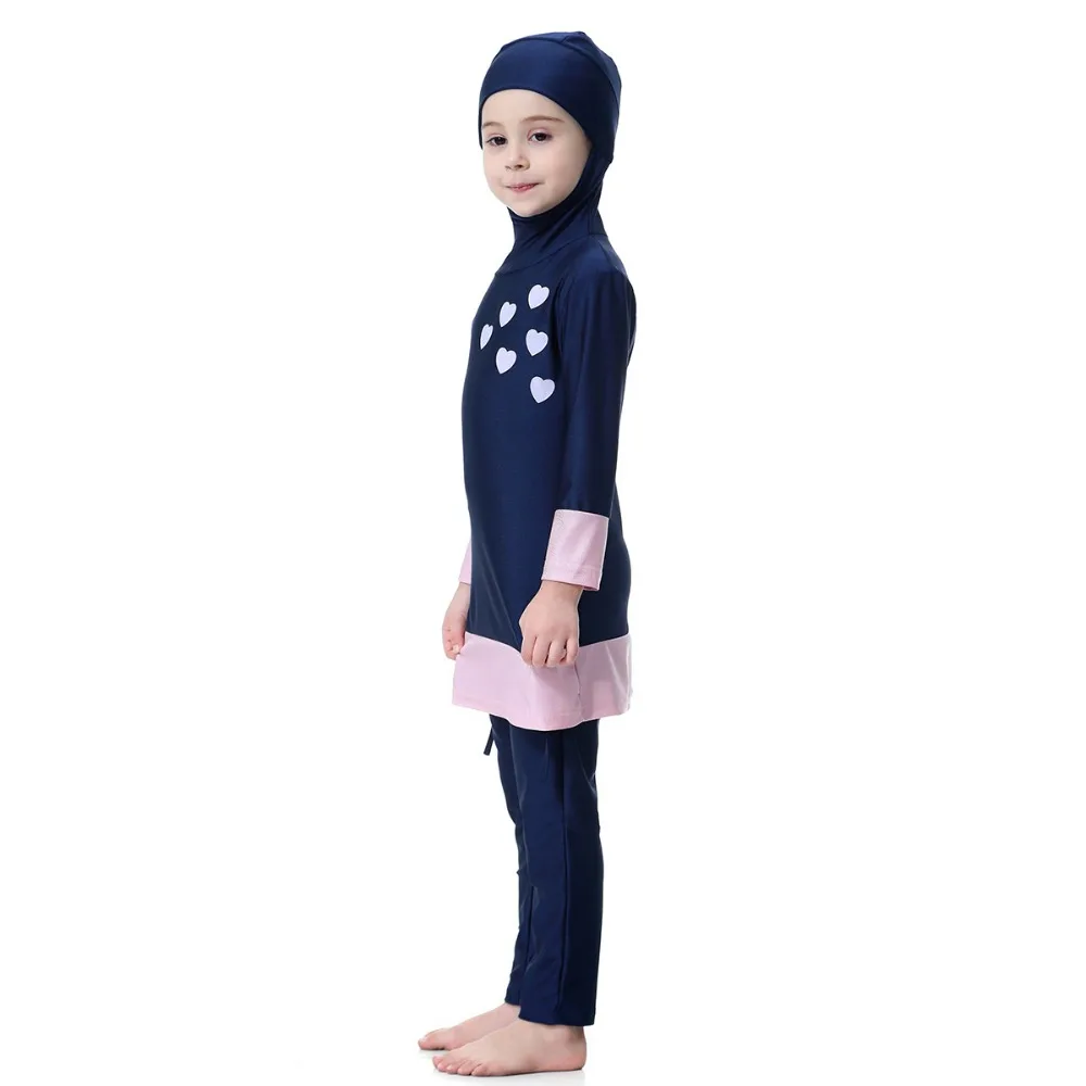 Мусульманские купальные костюмы с капюшоном для девочек, комплект из двух предметов, детские длинные купальные костюмы ислам, арабский ислам, Буркини, штаны для серфинга