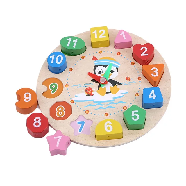 Clock Shaped Puzzles Cartoon Animal Printed Montessori Toys Beading Jigsaw Multifunction Wooden Puzzles Kids Educational Toys 3
