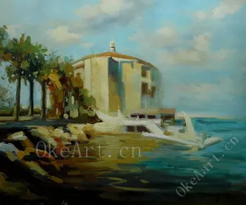 

Hand Painted Impressionist Landscape Oil Painting Seascape seaside villa coast Home Decoration Living Room Wall Pictures