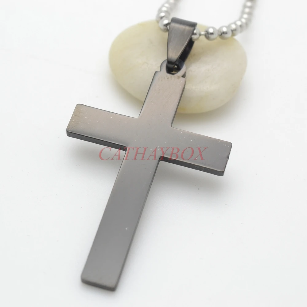 Stainless Steel Black Plain Cross Charm Pendant Necklace Free Chain