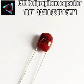 

50pcs 100V 334J 0.33UF Pitch 5mm CBB filme de Polipropileno capacitor