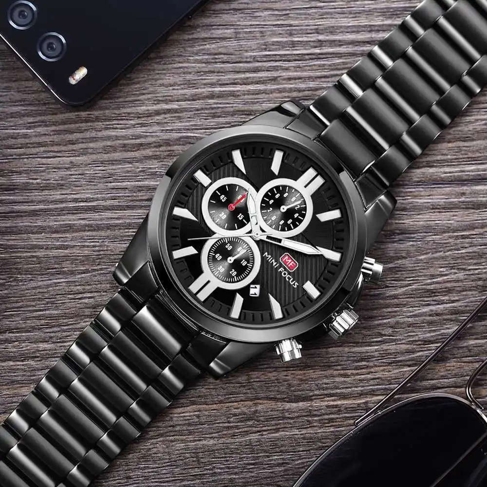 

Sports Top Brand Luxury Men Watches Chronograph MINI FOCUS Business Stainless Steel Quartz Watch Clock relogio masculino