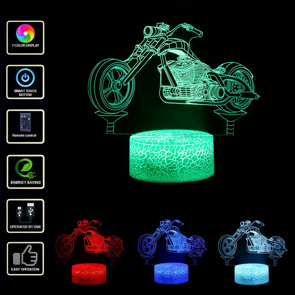 Светодиодная лампа для мотоцикла 3D подсвечивающая лампа Оптическая иллюзия настольная ночник с 7 цветов Изменение детской спальни огни