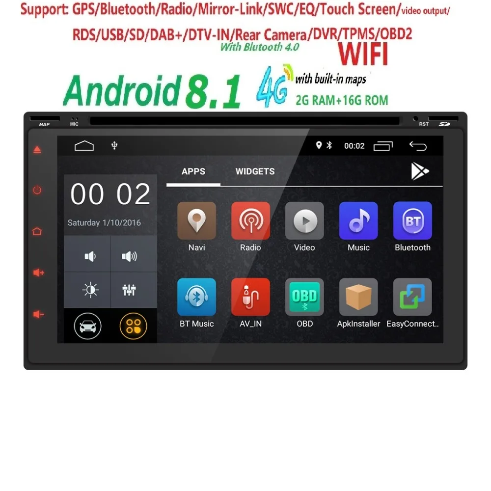 

2GB+16GB Android 9.0 Auto Radio 4/QuadCore 7Inch 2DIN Universal Car DVD player GPS Stereo Audio Head unit Support DAB DVR OBD BT