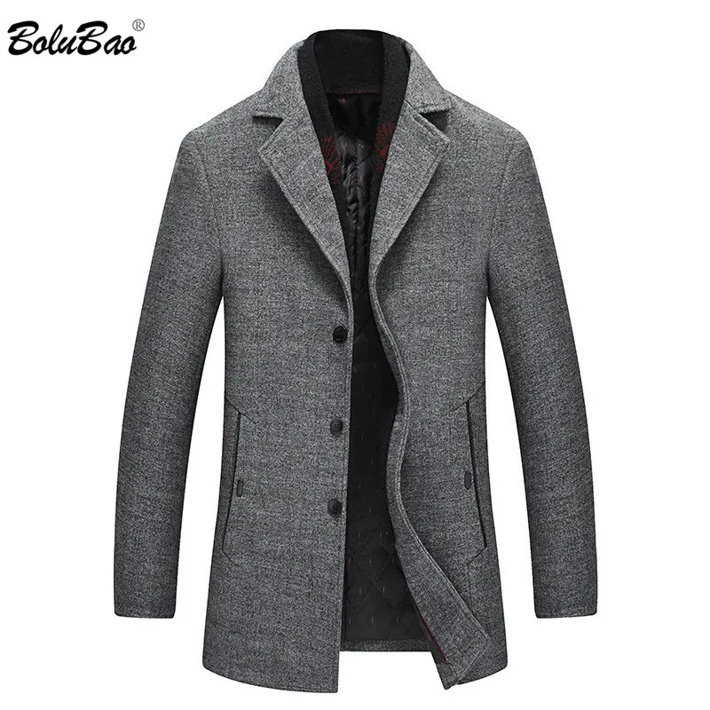 BOLUBAO, зимнее мужское шерстяное пальто, новинка, Мужское пальто с шарфом, одноцветное шерстяное пальто, топ, Повседневный бренд, мужское качественное шерстяное пальто