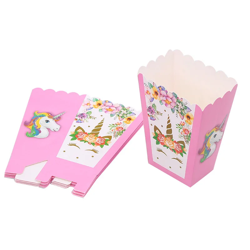 

6pcs Unicorn Party Popcorn Boxes DIY Birthday Party Decoration Unicorn Theme Party Popcorn Bags Baby Shower Kids Favors