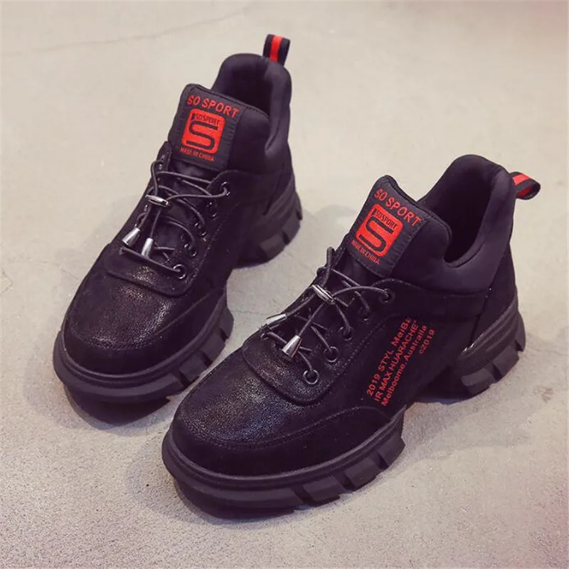 

genuine leather shoes women high quality fashion women shoes platform sneakers lace-up solid winter shoes