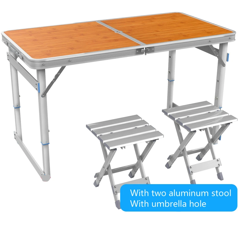 Усиленный Открытый складной стол бытовой простой столик для еды металлический портативный с зонтиком отверстие свет кемпинг стол с табуретом - Цвет: B2