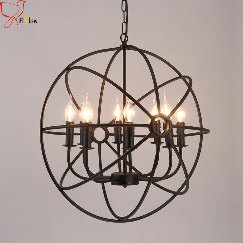 

Modern Nordic globe iron chain pendant lights,dia 42/52CM 6 heads candle vintage droplights for restaurant cafe lighting fixture