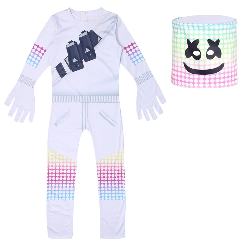 

2019 Hot Dj Marshmallow Smiley Clown Boy Cosplay Clothes Halloween Streetwear Costume Battle Royale Party Funny Kid Clothing Set