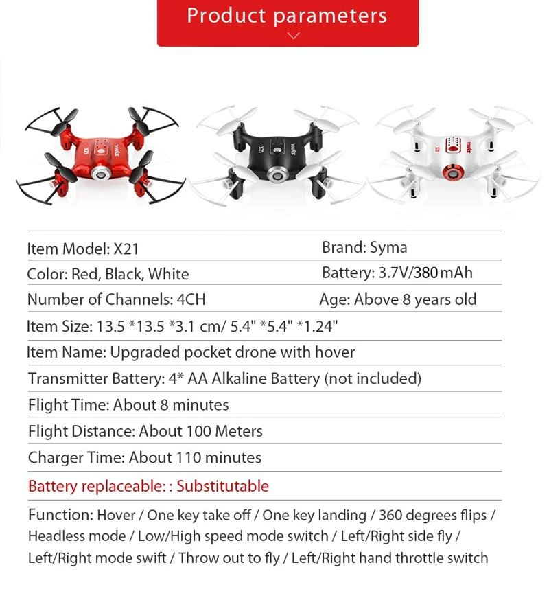 Syma X21 Small Pocket Drone RC Helicopter Auto Hover 3D Flip Mode 2.4G 4CH 6Aixs Headless Mode Mini Quadrocopter Best Kid Gift (1)