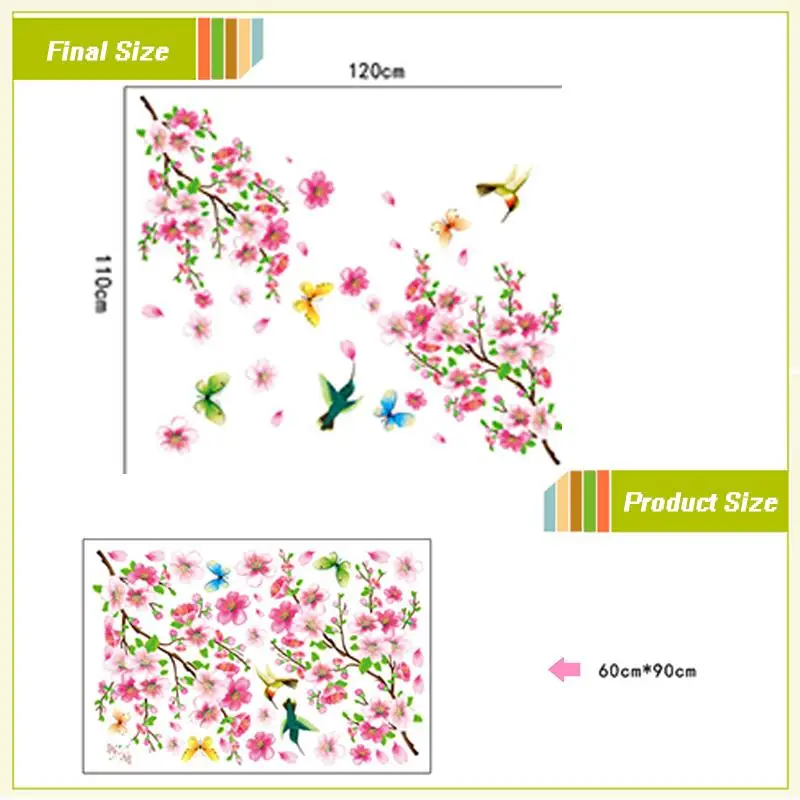 Горячие продажи Сакура цветы настенные наклейки ТВ фоновые украшения комнаты 9158. Наклейки для дома удаляемая художественная Фреска Печать плакатов 3,5