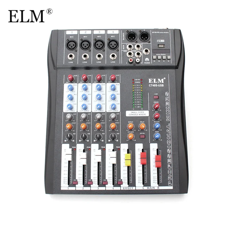 

ELM Professional Karaoke Audio Mixer 4 Channel Digital Sound Mixing Microphone Amplifier Console With USB 48V Phantom Power