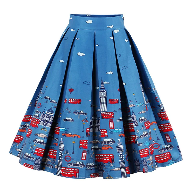 Kostlish Retro Print Flower Summer Skirts Womens 2017 High Waist Vintage Skirt Elegant A-Line Midi Women Skirt Plus Size XXL (14)