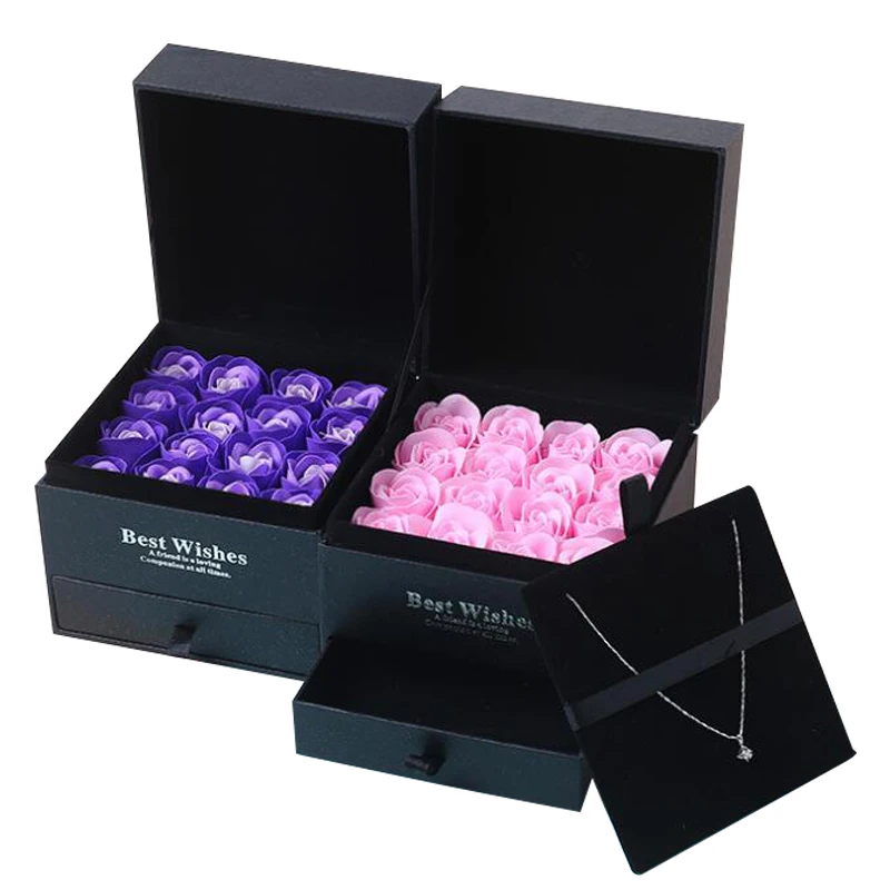 

XIMIVOGUE Best Gifts Rose Soap W/Jewelry Box Drawer for Valentines Days Creative Forever Lover Romantic Flowers Bath Body Soap