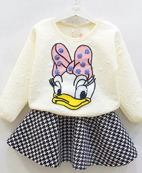 

New 2pcs Cartoon Toddler Baby Girls Kids Children Donald Duck Tops+Skirt Party Dress Out Bebes Clothing Set Roupa Infantil Cute