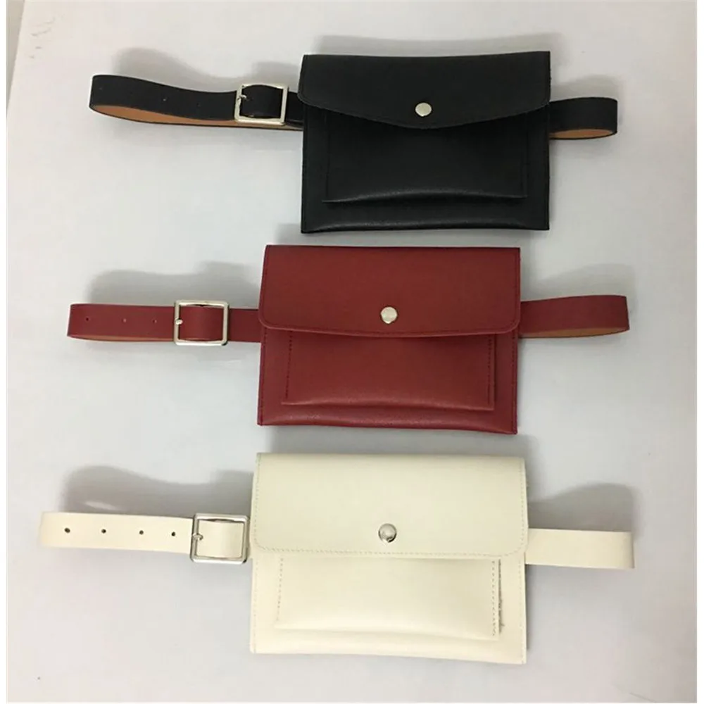 

Women Multifunction Pure Color Leather Belt Pocket Wallet solid color Buckle Phone Bag Card Package borsa
