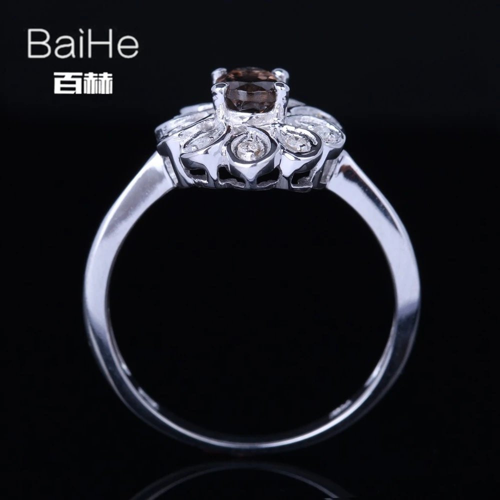BAIHE Solid 14K белое золото 0.416ct H/SI круглый Smokey кварцевый Свадебный женский красивый