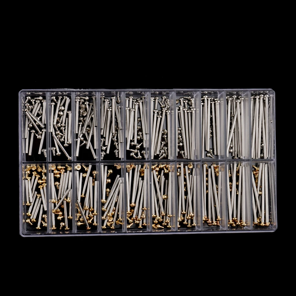 Online 1 caja de herramientas de reparación de relojes juego de tornillos de correa de reloj surtido tubo de fricción Pin broches correas pulseras remache extremos 10mm 28mm