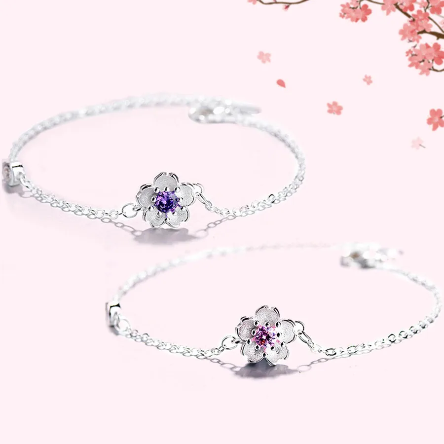 Fashion Beautiful Jewelry Cherry Blossoms Leaf Adjustable Bracelets Crystal Flower Opening Bangles For Female Gift | Украшения и