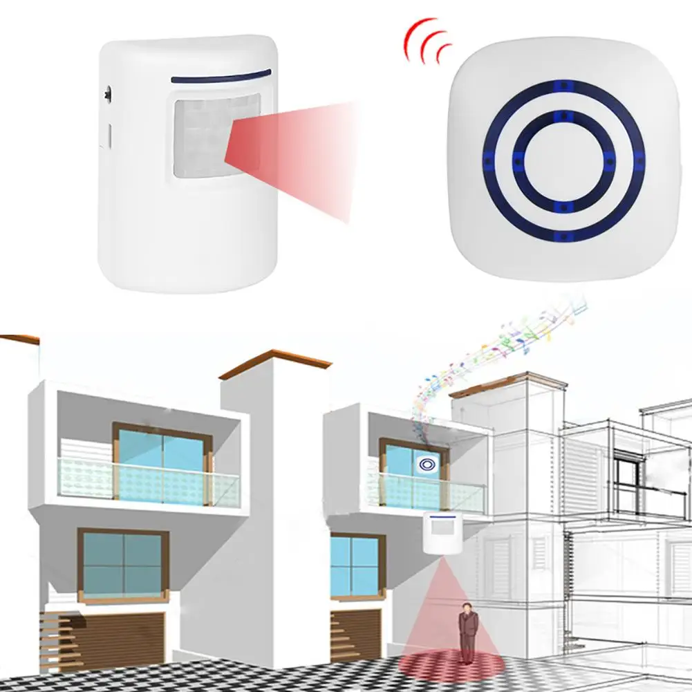 

Wireless Infrared Motion Sensor 38 Chimes 150m Remote Doorbell Security Alarm
