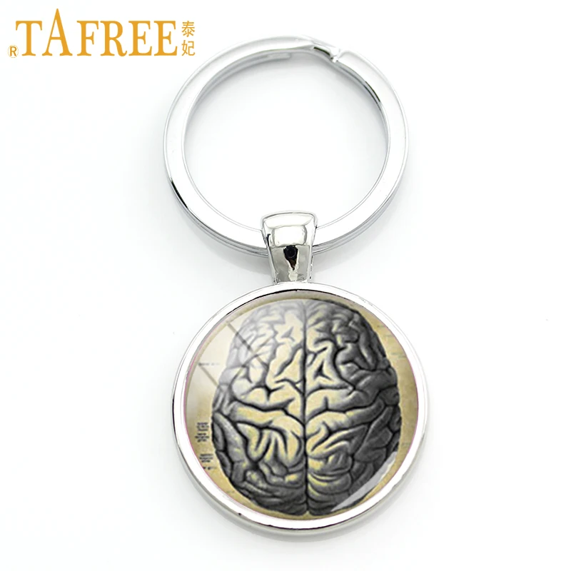 TAFREE Round Glass Metal Alloy Jewelry Human Anatomy Brain KeyChain
