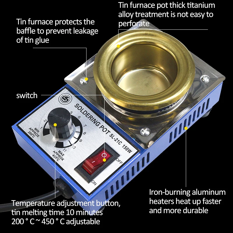 SL-21CH 150 Вт 50mm500g утолщение POTS ёмкость цифровой термостат привести горшок Титан Сплав Пайки 110 В 220