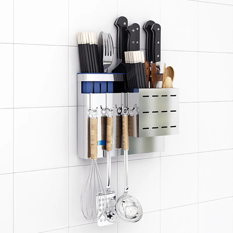 Nail-free kitchen knife holder stainless steel chopsticks cage hanging spoon shelves fork storage box home goods organizer