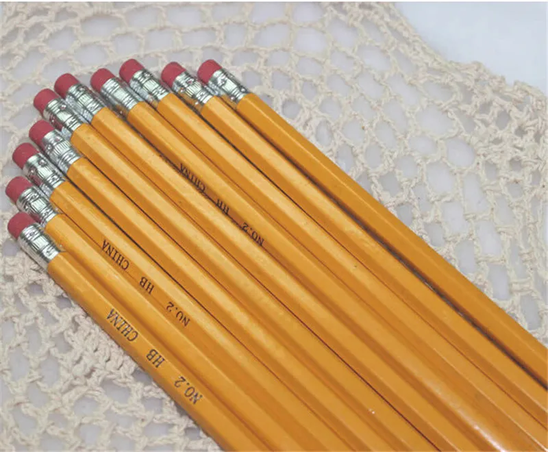 

500 pencils with rubber yellow wooden pencil with eraser 19cm * 0.8cm
