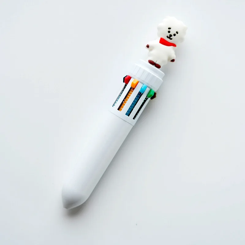 10 шт./партия, Корейская мультяшная креативная 10-цветная шариковая ручка, многоцветная пулезащитная ручка, молодежный клуб, милые студенческие канцелярские принадлежности - Цвет: Белый