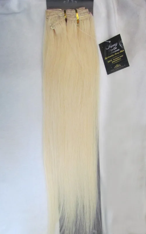 

Wholesale 22" 28" 32" Women's Remy Human Hair Straight Clips In Extensions 10Pcs/set 140g Platinum Blonde #60