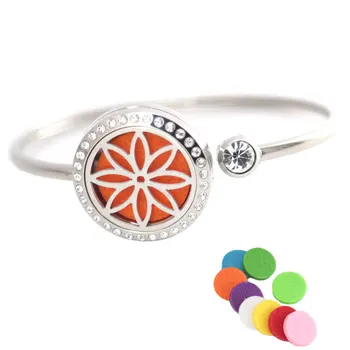 

10Pcs Flower Bracelet Bangle Aromatherapy 25mm Magnet Crystal Stainless steel essential oil diffuser locket bracelet