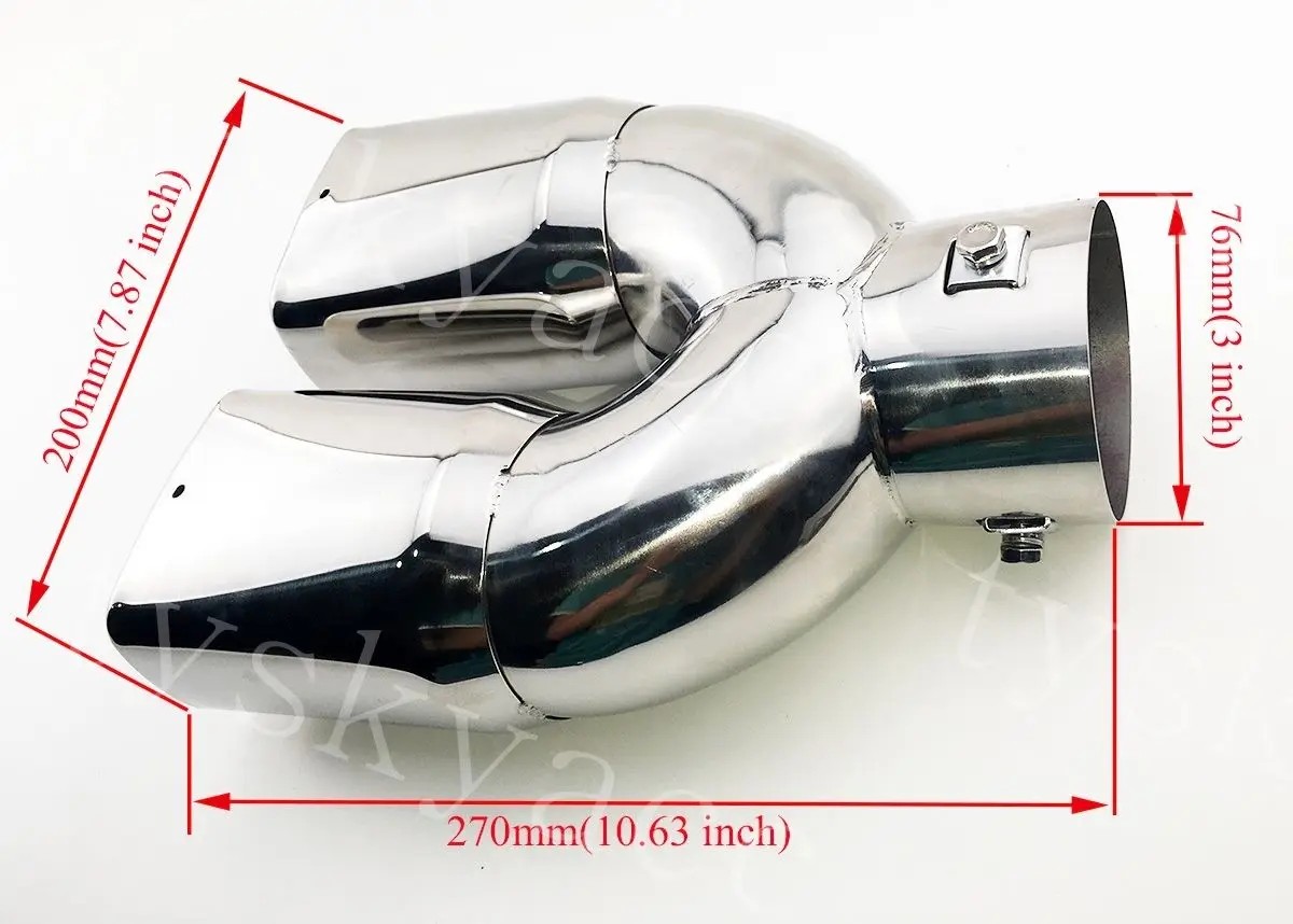 Нержавеющая сталь задний глушитель выхлопной трубы Универсальный 3 дюймов 76 мм Калибр вход двойной выход Хвост Конец трубы наконечник крышка часть