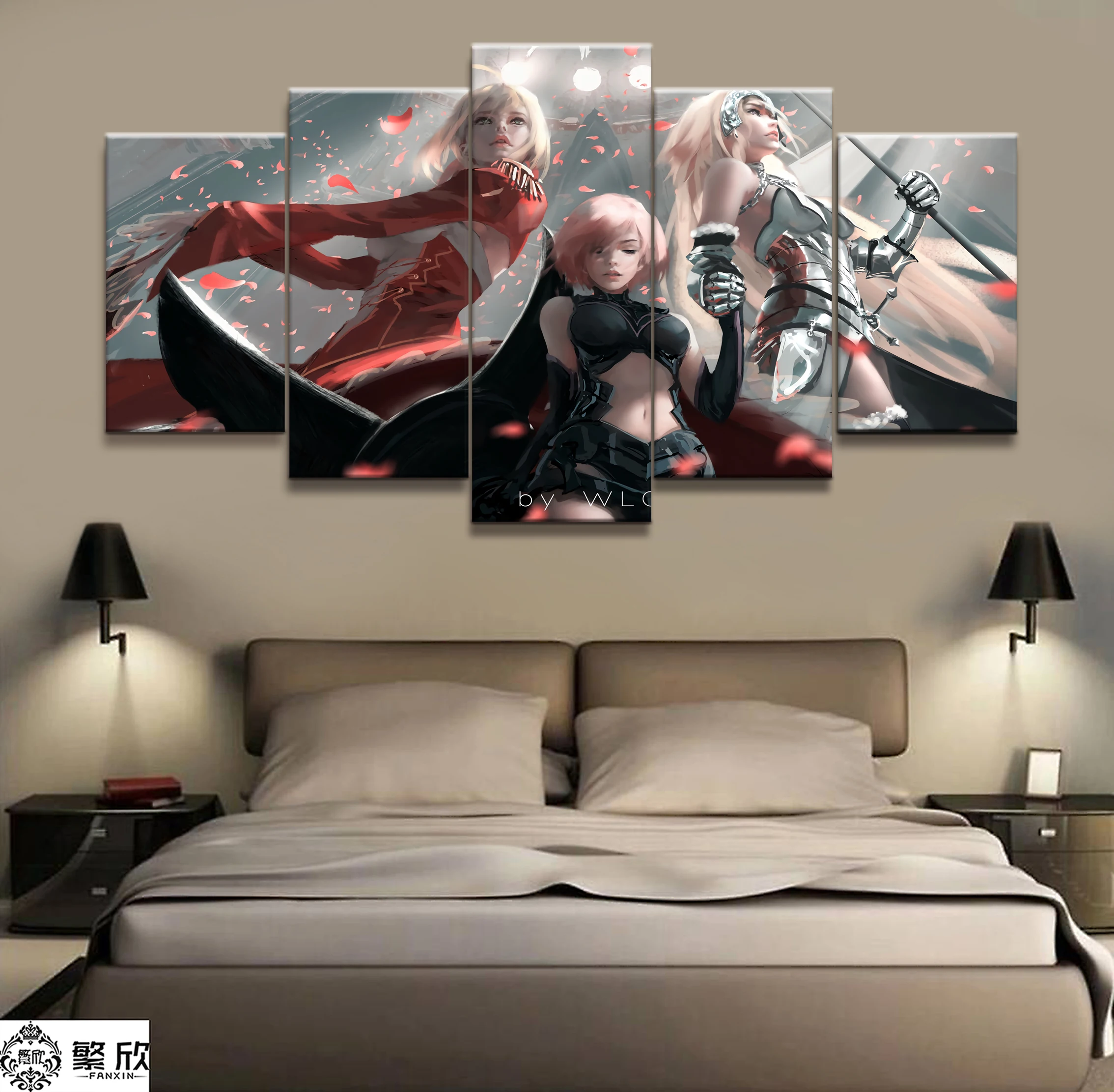

Home Decor Modular Canvas Picture 5 Piece Saber Zero Fate Series WLOP Anime Painting Poster Wall For Home Canvas Wholesale