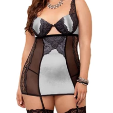 RW70345 Plus size womens lingerie and exotic hollow out metallic lace lingerie for sex see through sexy nightwear babydoll