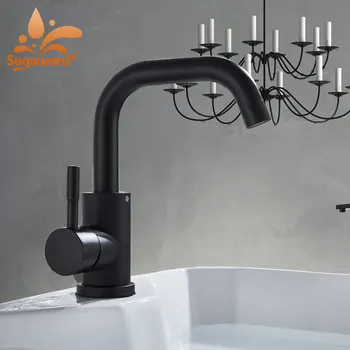 

Matte Black Basin Faucet Seven or elbow Type Hot and Cold Switch Deck Mount Single Handle One Hole Stainless Steel Faucet