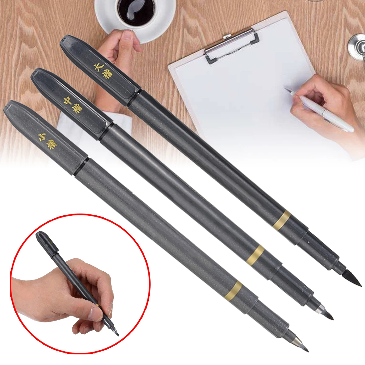 

3pcs/set Calligraphy Pen Hand Lettering Pens Chinese Brush Lettering Pens Markers for Writing Drawing Black Ink Pens Art Marker