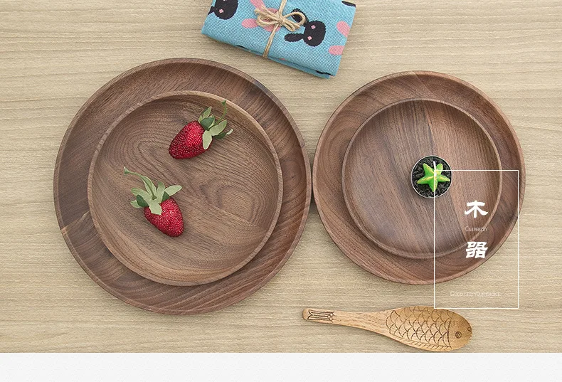 

1PC Black Walnut Wood Plate Western Round Wooden Pizza Snacks Dessert Wooden Tray Popular Wood Eco-friendly Dishes MF 021