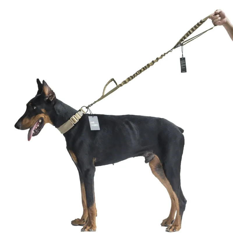 

OneTigris Tactical Dog Bungee Leash with Control Handle & Adjustable Dog Collar with Handle and Plastic Buckles For Dog Walking