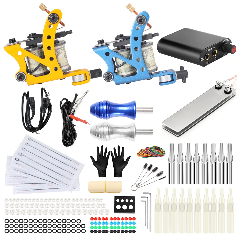 

Solong Tattoo Machine Set Two Coil Machine For Liner and Shader Power Supply Foot Pedal Grip Needles Tattoo Body&Art TK201-37