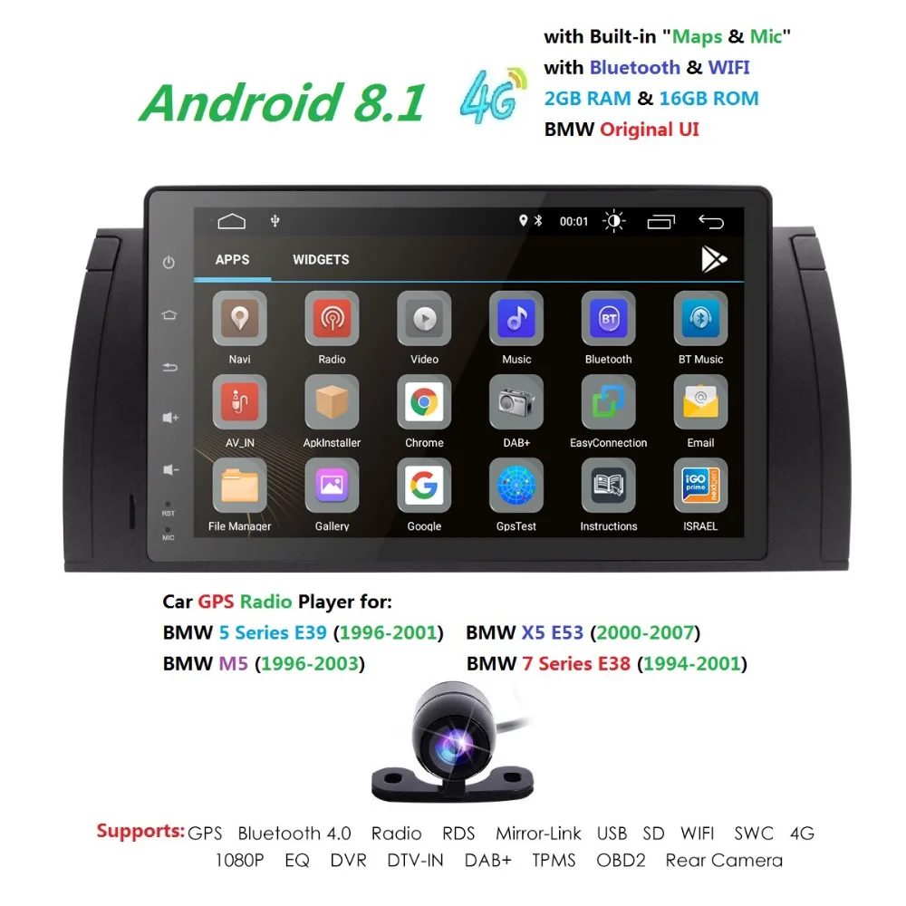 Sale 9" 1 Din AutoRadio Car NO DVD Multimedia for BMW E39 bmw x5 e53 M5 Android 8.1 Gps-navigation Tape Recorder Head unit Wifi BT 4G 1
