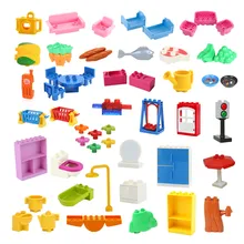 Большие строительные блоки кухня спальня ванная комната части девушки Ролевые игры игрушки кровать диван Ванна зеркало Совместимо с Duploe
