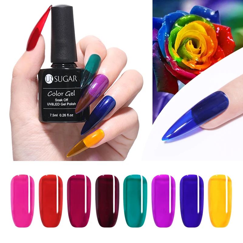  UR SUGAR 7.5ml Jelly Color Glitter Titanium Nail Gel Polish Red Mirror Metal Soak Off UV Gel Varnis